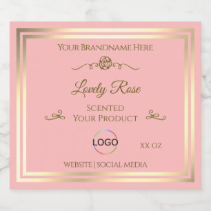 Baby-Pink-Produktetikett mit Gold-Rahmen und Logo Alkoholflaschenetikett