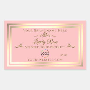 Baby-Pink-Produktetikett mit Gold-Rahmen und Logo Rechteckiger Aufkleber