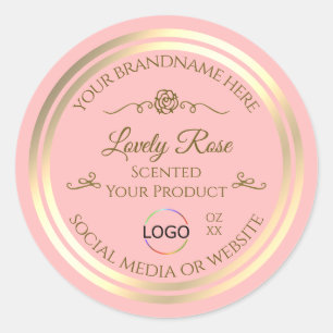 Baby-Pink-Produktetikett mit Gold-Rahmen und Logo Runder Aufkleber