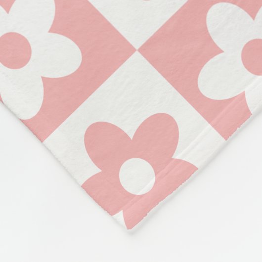 Baby Pink Retro Checkered Blume Muster Fleecedecke (Ecke)