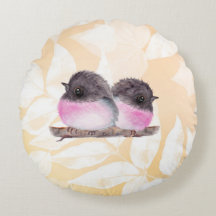 Baby Pink Robin Birds Round Pillow