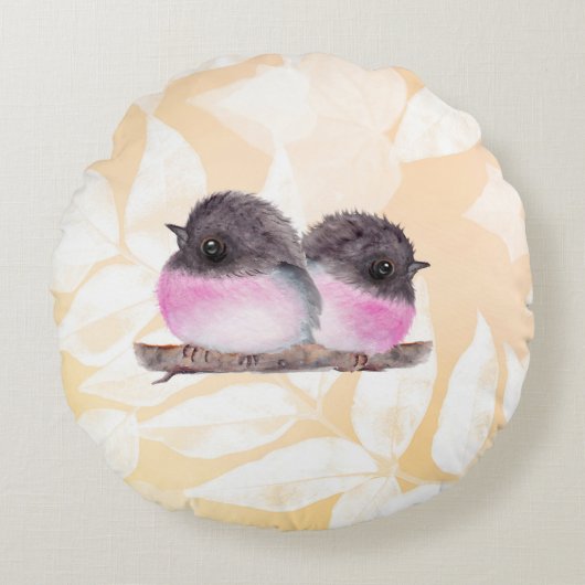 Baby Pink Robin Birds Round Pillow Rundes Kissen (Vorderseite)