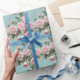 Baby-Pink-Rosen mit Salbeigrünen Blättern Geschenkpapier