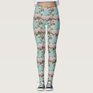 Baby-Pink-Rosen mit Salbeigrünen Blättern Leggings