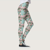 Baby-Pink-Rosen mit Salbeigrünen Blättern Leggings (Rechts)