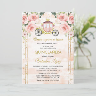 Baby Pink Rosen Prinzessin Cinderella Quinceañera Einladung