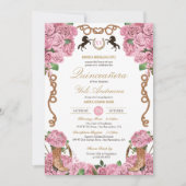 Baby Pink Roses Floral Western Charra Quinceanera Einladung (Vorderseite)