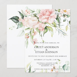 Baby Pink Roses und Eukalyptus Greenerity Wedding Einladung