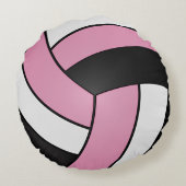Baby Pink, Schwarz und Weiß Volleyball | DIY Name Rundes Kissen (Rückseite)