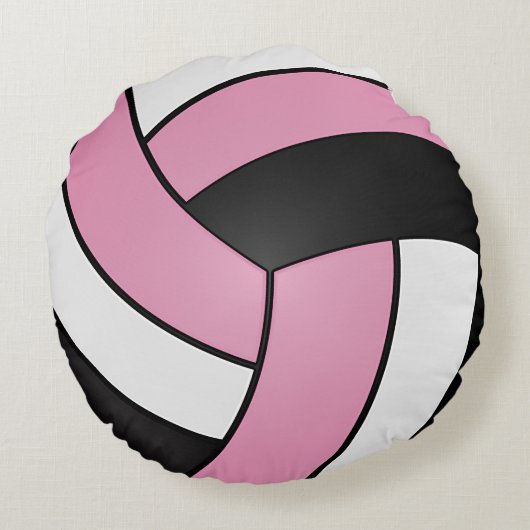 Baby Pink, Schwarz und Weiß Volleyball | DIY Name Rundes Kissen (Rückseite)