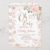 Baby Pink Snowflake Floral Baby Dusche Einladung (Vorne/Hinten)