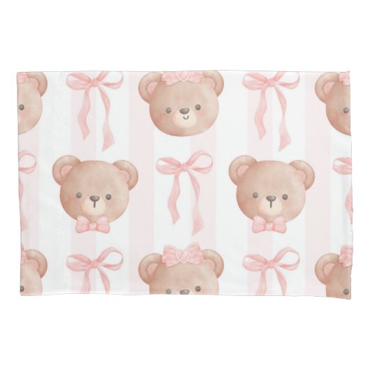 Baby Pink Teddy Bears und Bows Kissenbezug (Vorderseite)