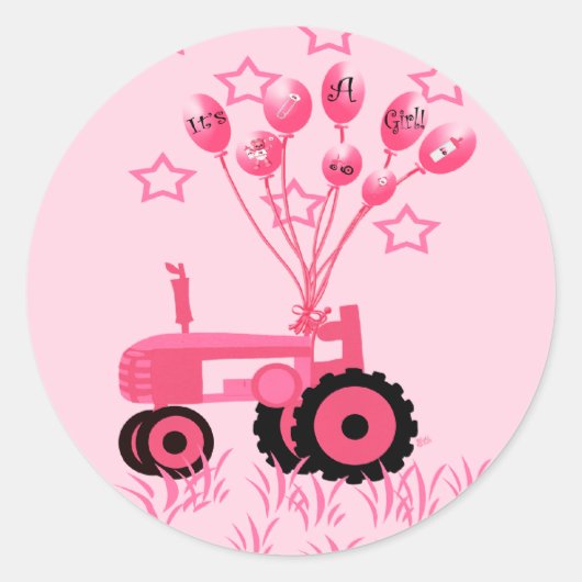 Baby Pink Traktor mit Balloons Stickers (Vorderseite)