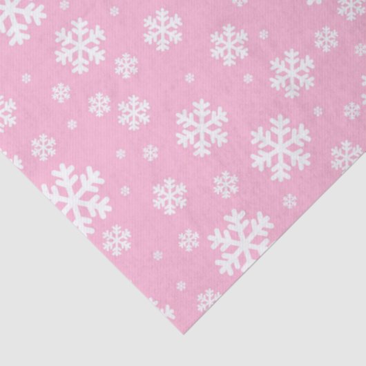 Baby Pink und weiße Weihnachtsschneeflocken Muster Seidenpapier (Detail)