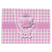Baby Pink und White Kariert Baby Elephant Große Geschenktüte (Rückseite)