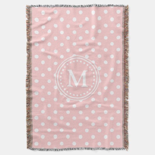 Baby Pink und White Polka Dot Monogram Decke (Vorderseite Vertikal)