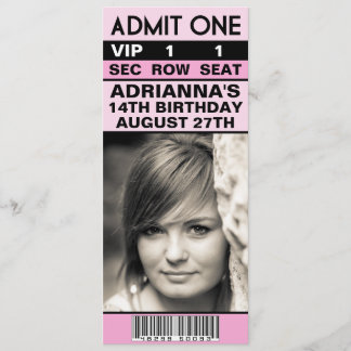 Baby Pink VIP Foto Ticket Geburtstagsparty Einladung