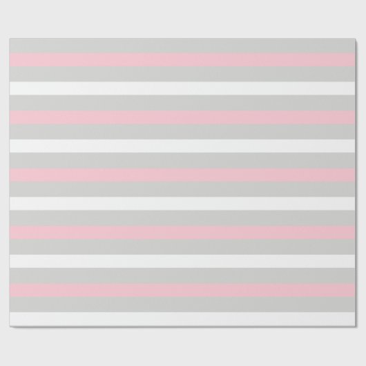 Baby Pink Weißes und graues Streifenpapier Geschenkpapier (Flach)
