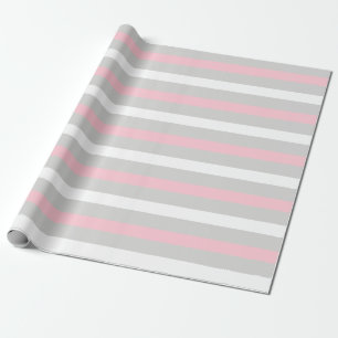 Baby Pink Weißes und graues Streifenpapier Geschenkpapier