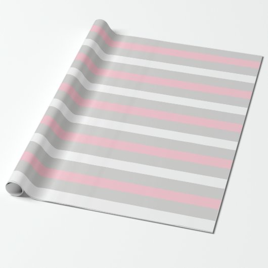 Baby Pink Weißes und graues Streifenpapier Geschenkpapier (Ungerollt)