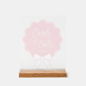 Baby Pink & White Bow Polka Punktekarten und Gesch Acrylschild (Vorderseite)