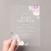 Baby Pink & White Floral Baby Dusche Acryleinladungen (Insitu (Handheld))