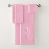 Baby Pink White Racing Stripes Monogram Girls Kind Badhandtuch Set (Insitu)