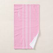 Baby Pink White Racing Stripes Monogram Girls Kind Badhandtuch Set (Handtuch)