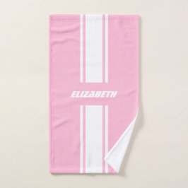Baby Pink White Racing Stripes Monogramm Kinder Mä Badhandtuch Set
