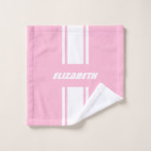 Baby Pink White Racing Stripes Monogramm Kinder Mä Badhandtuch Set (Waschlappen)