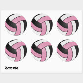 Baby Pink, White und Black Volleyball Runder Aufkleber (Blatt)