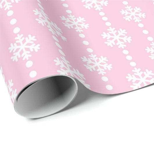 Baby Pink & White Weihnachtsschneeflocken Muster Geschenkpapier (Rolleneckpunkt)