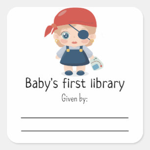 Baby Pirate Girl - erste Bibliothek für Baby Quadratischer Aufkleber