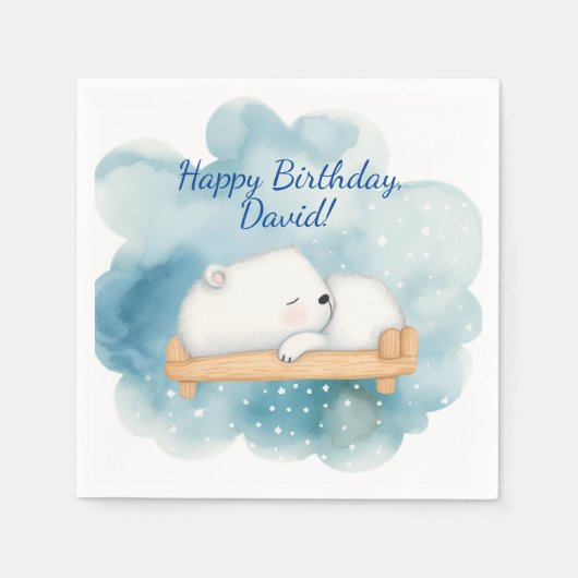 Baby Polar Bären Schlafen Geburtstagsparty Serviette (Vorderseite)