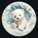 Baby Polar Bear Christmas Runder Aufkleber<br><div class="desc">3D Niedlicher Baby Polar Bär in einer schneebedeckten Winterlandschaft,  perfekt für Weihnachten und Feiertage und Geschenke. Alle Lieben niedliche Kleintiere!</div>