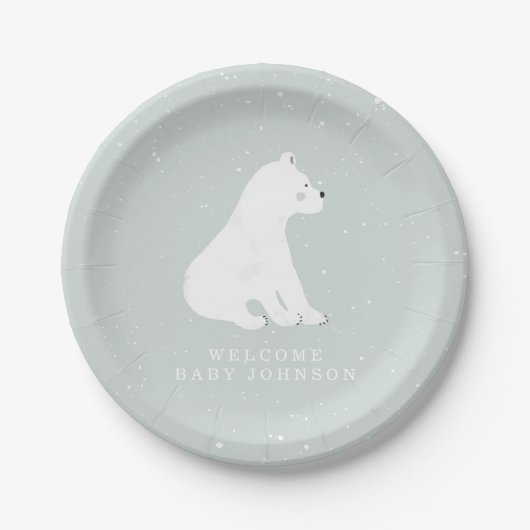 Baby Polar Bear Cub Blue Winter Baby Dusche Pappteller (Vorderseite)