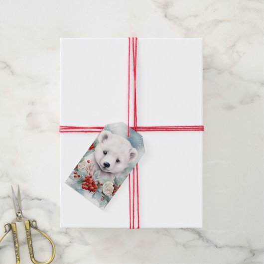 Baby Polar Bear Cub Geschenk Weihnachtsgeschenk Geschenkanhänger (Mit Garn)