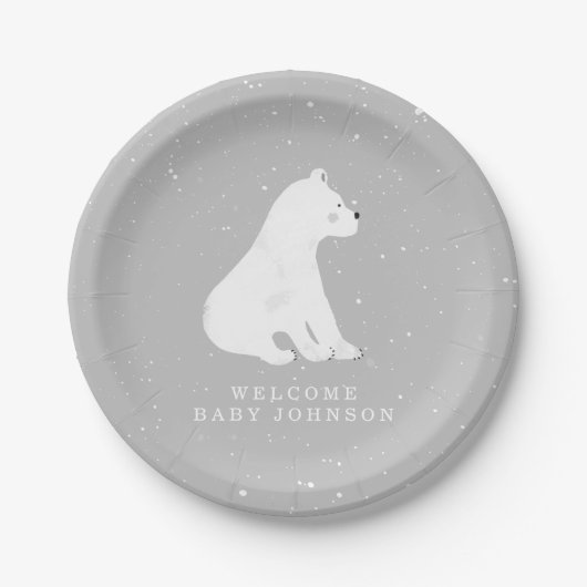 Baby Polar Bear Cub Grau Winter Baby Shower Pappteller (Vorderseite)