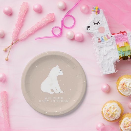 Baby Polar Bear Cub Pink Winter Baby Dusche Pappteller (Party)