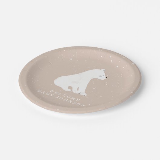 Baby Polar Bear Cub Pink Winter Baby Dusche Pappteller (Schrägansicht)