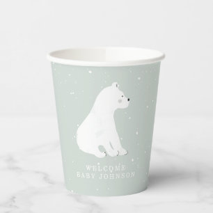 Baby Polar Bear Cub Winter Blue Baby Dusche Pappbecher