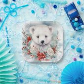 Baby Polar Bear Custom Text Holiday oder Weihnacht Pappteller (Party)