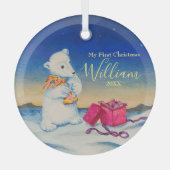 Baby Polar Bear First Baby Christmas Ornament Aus Glas (Vorderseite)