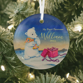 Baby Polar Bear First Baby Christmas Ornament Aus Glas