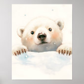 Baby Polar Bear In the Snow Holiday Painting  Poster (Vorne)