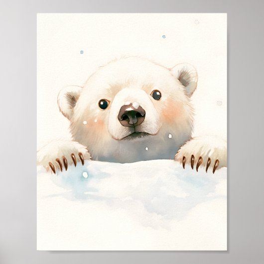 Baby Polar Bear In the Snow Nursery Room Decor Poster (Vorne)
