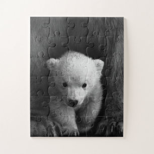Baby Polar Bear mit Mutter, Schwarz und Weiß Puzzle