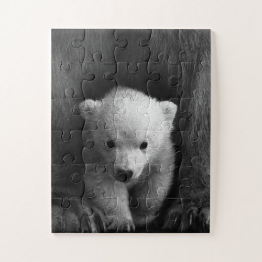 Baby Polar Bear mit Mutter, Schwarz und Weiß Puzzle (Vertikal)