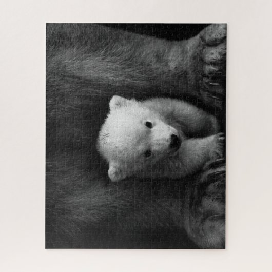 Baby Polar Bear mit Mutter, Schwarz und Weiß Puzzle (Vertikal)