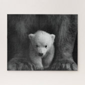 Baby Polar Bear mit Mutter, Schwarz und Weiß Puzzle (Horizontal)